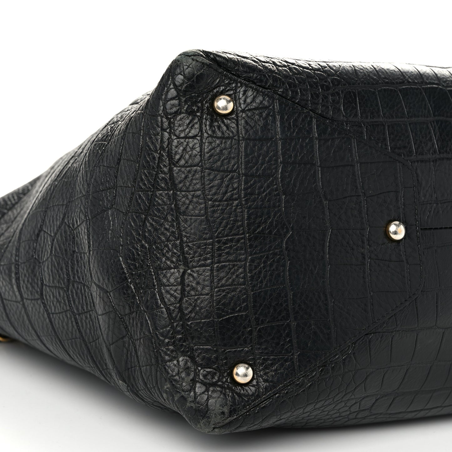 Calfskin Crocodile Embossed Large Cocodile Shopping Tote Black