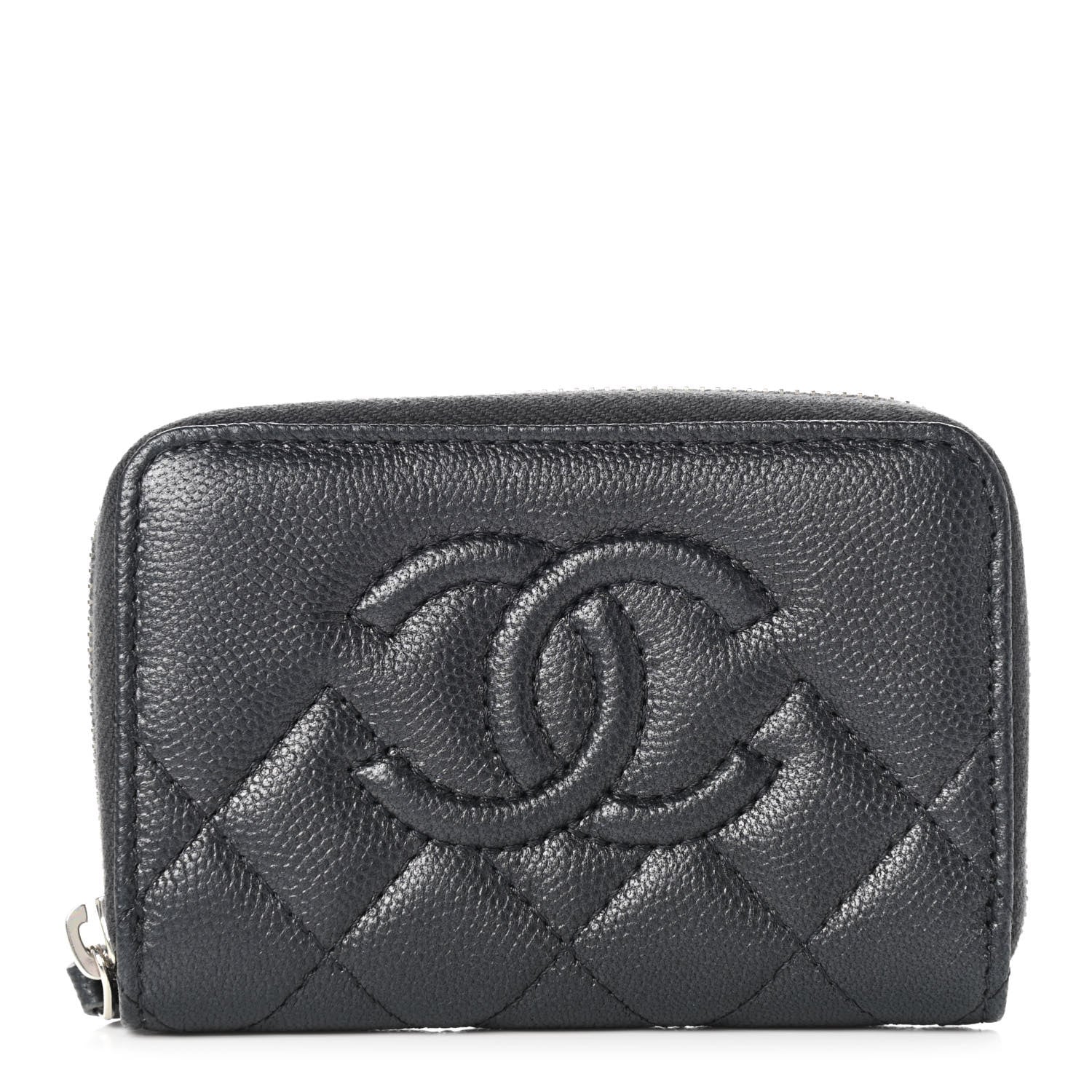 Chanel Metallic Caviar Quilted CC Zip Around Coin Purse Wallet Dark Grey 1 of 7