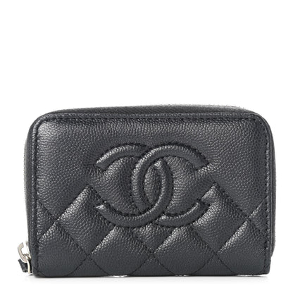 Chanel Metallic Caviar Quilted CC Zip Around Coin Purse Wallet Dark Grey 1 of 7