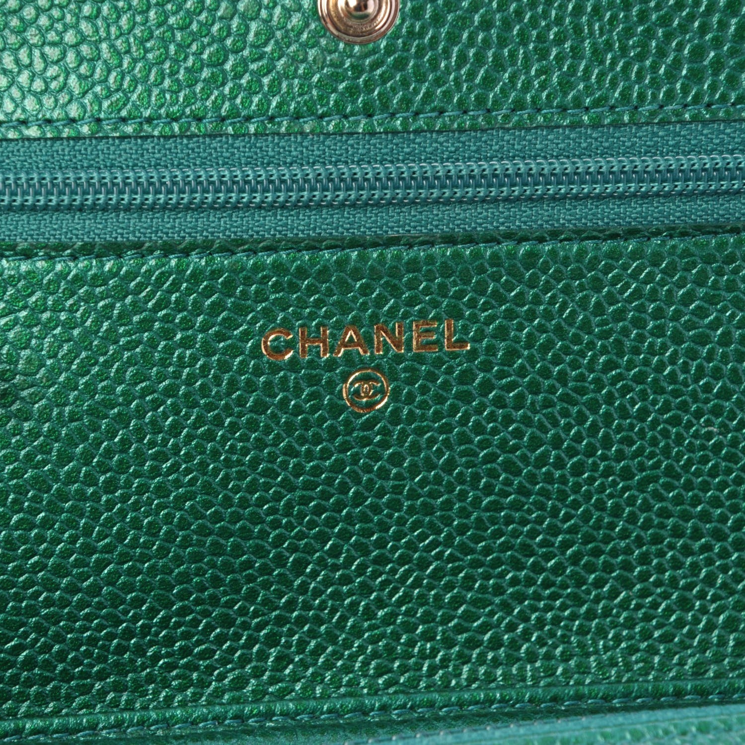 Chanel Metallic Caviar Quilted Wallet On Chain WOC Green 6 of 9