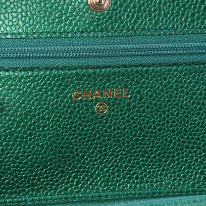 Chanel Metallic Caviar Quilted Wallet On Chain WOC Green 6 of 9