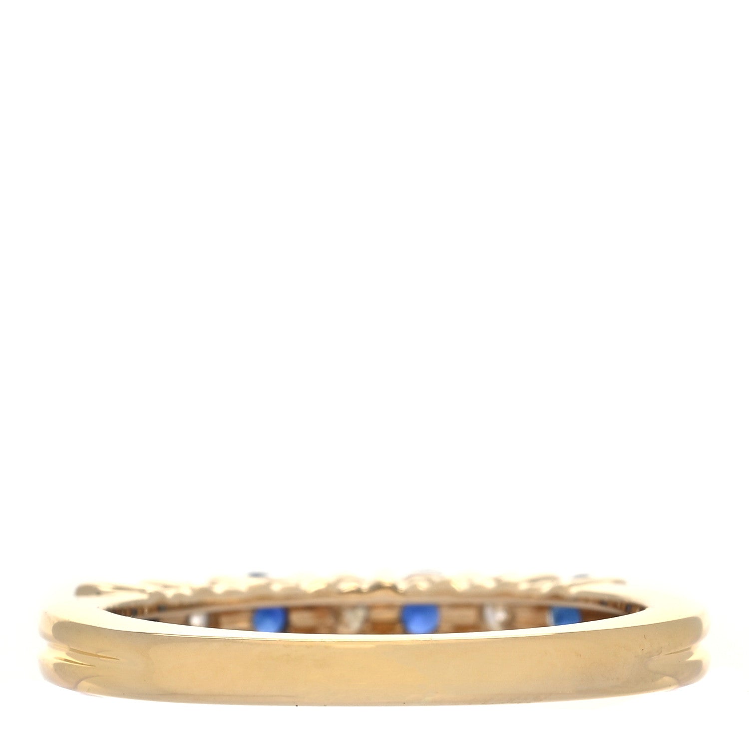 Tiffany 18K Yellow Gold Diamond Blue Sapphire 3mm Band Ring 50 5.5 3 of 5