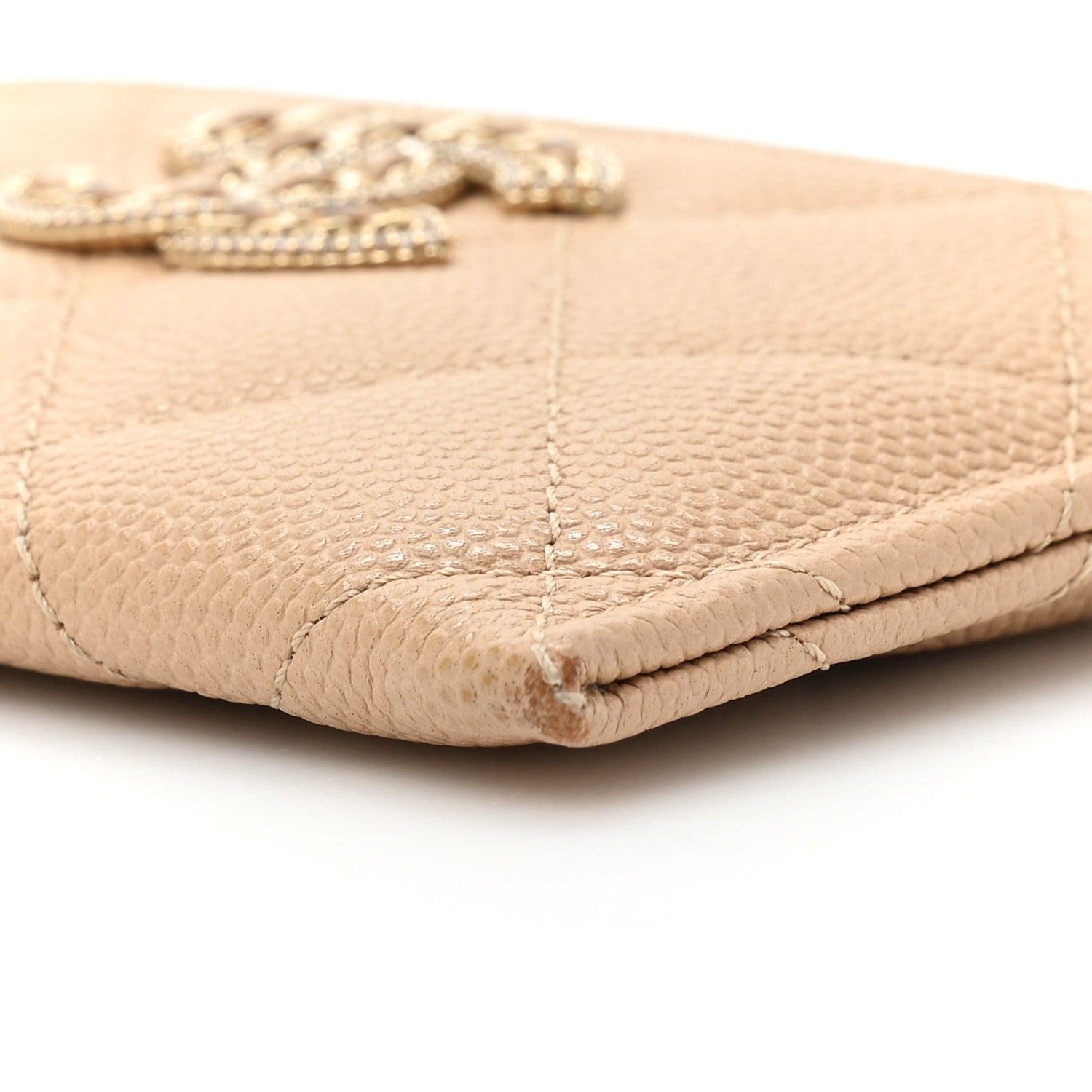 Chanel Caviar Quilted Crystal Card Holder Beige 9 of 13