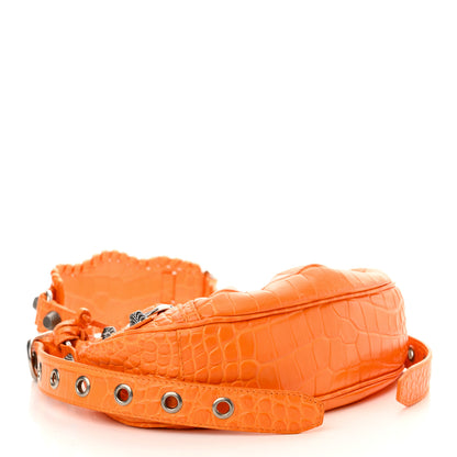 Balenciaga Extra Supple Calfskin Crocodile Embossed Le Cagole Shoulder Bag XS Pop Orange 5 of 11
