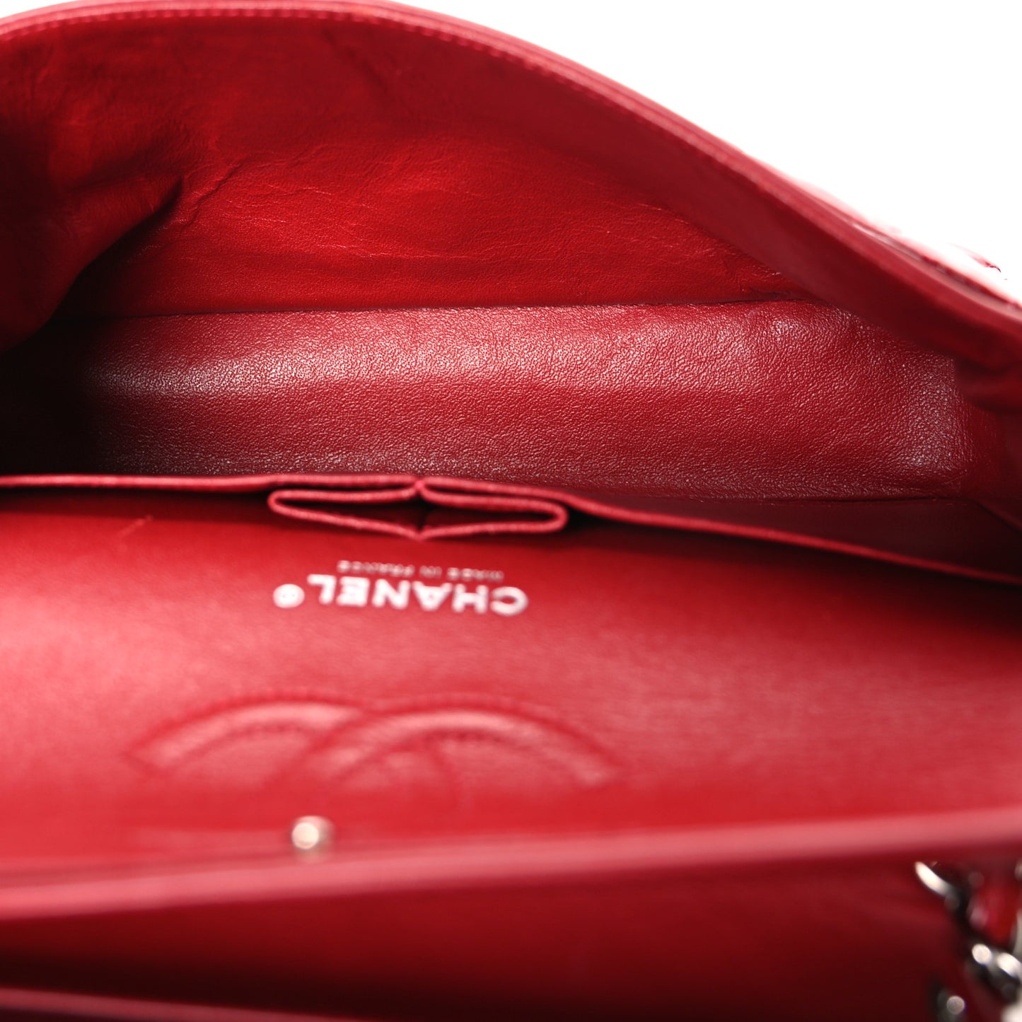 Patent Calfskin Quilted Medium Double Flap Red