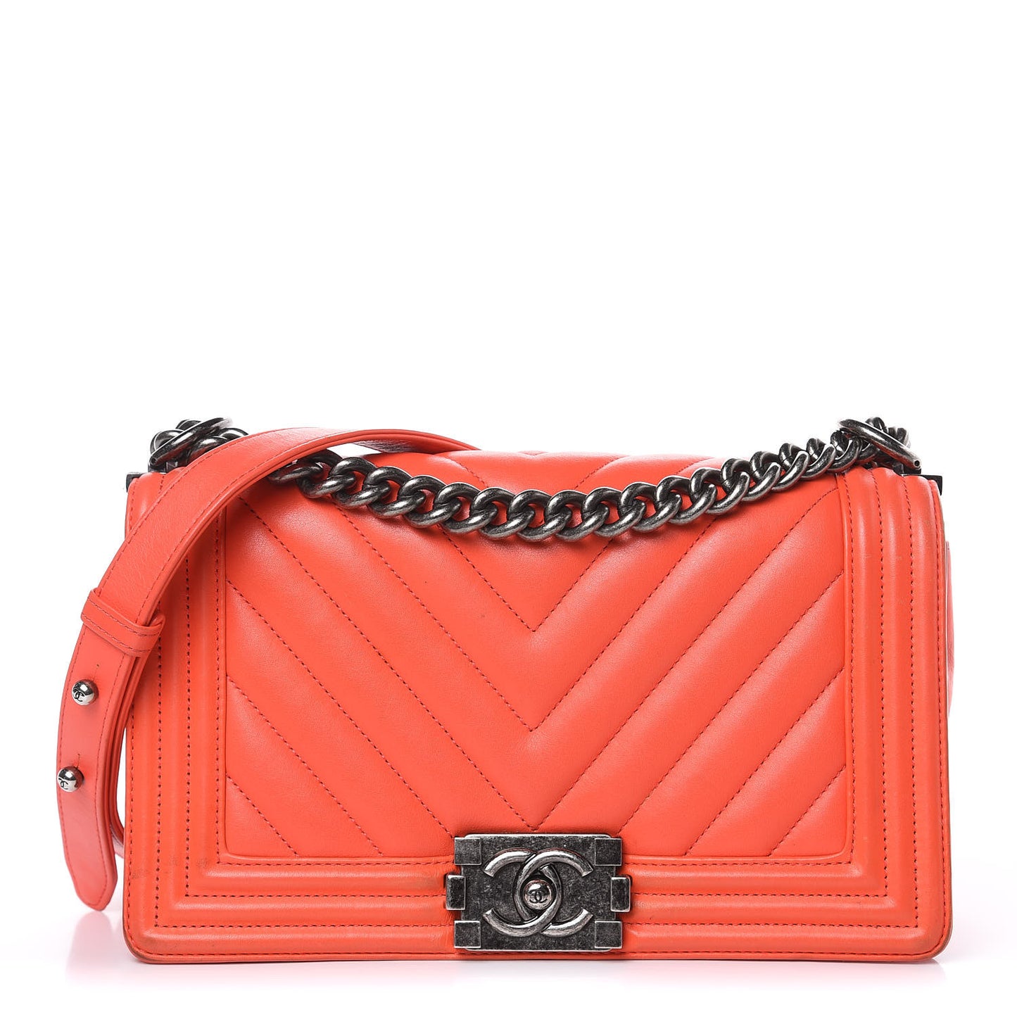 Calfskin Chevron Quilted Medium Boy Flap Coral