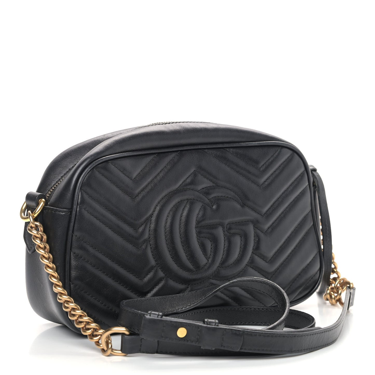 Calfskin Matelasse Small GG Marmont Chain Shoulder Bag Black