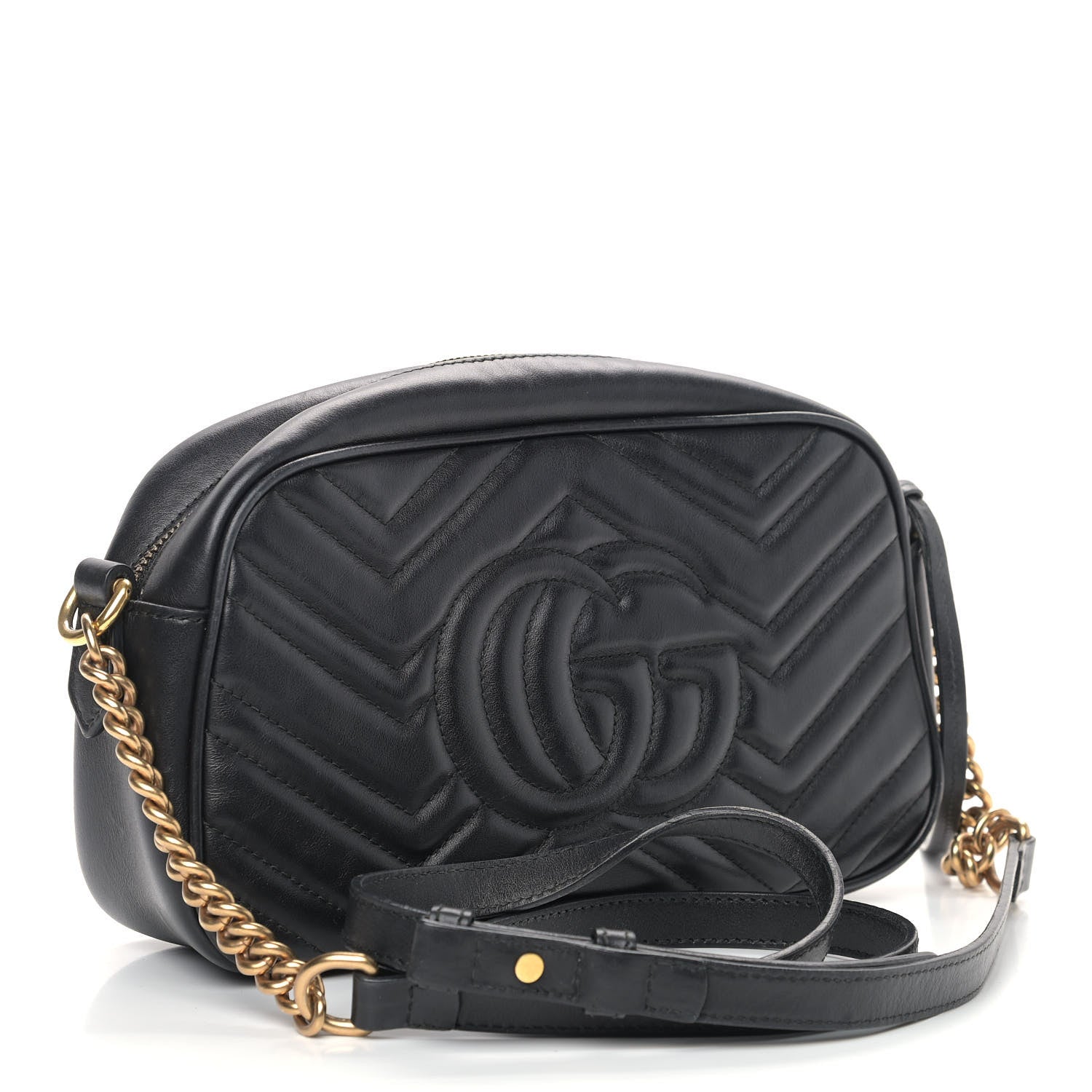 Gucci Calfskin Matelasse Small GG Marmont Chain Shoulder Bag Black 3 of 9