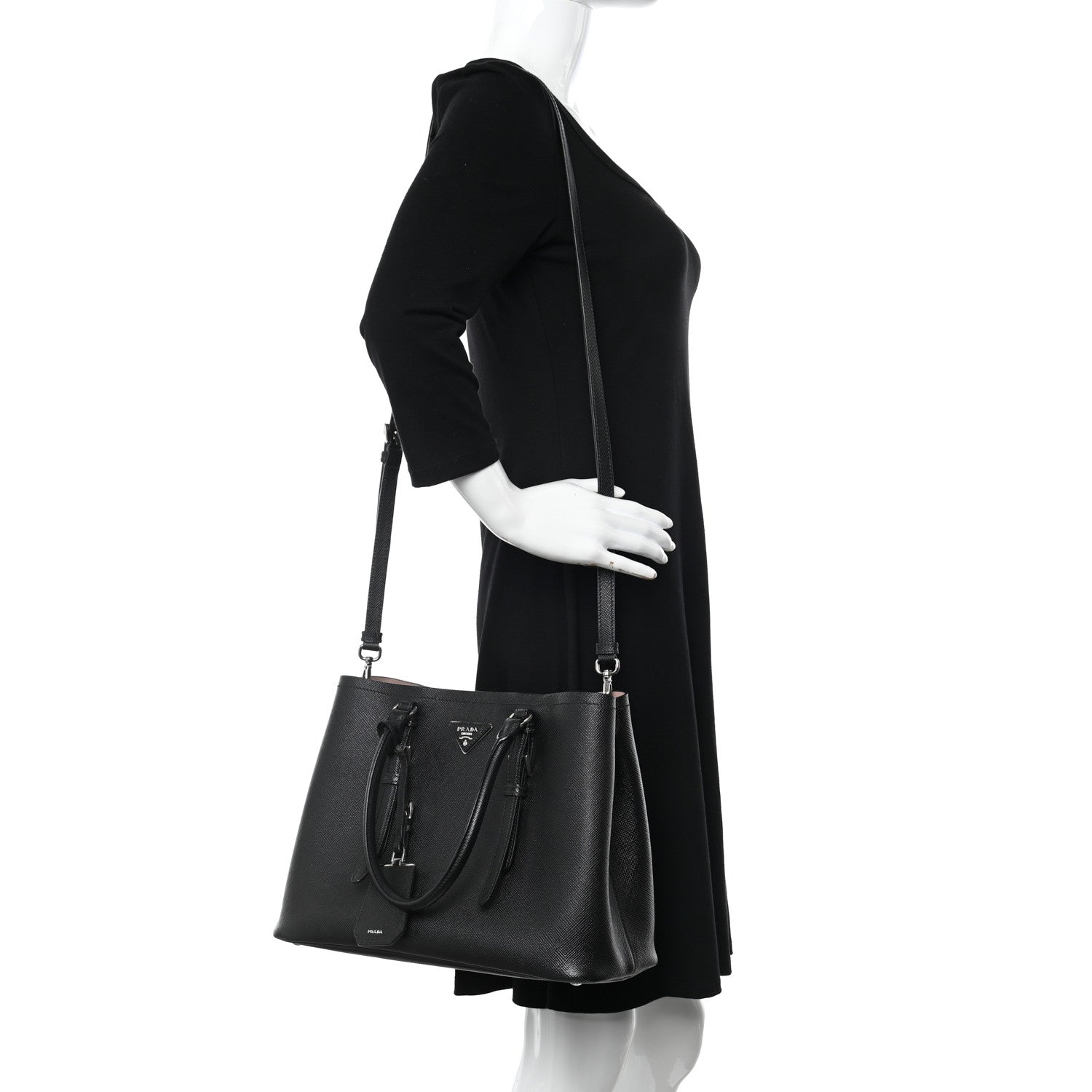 Prada Saffiano Cuir Large Double Bag Black Mughetto 2 of 17