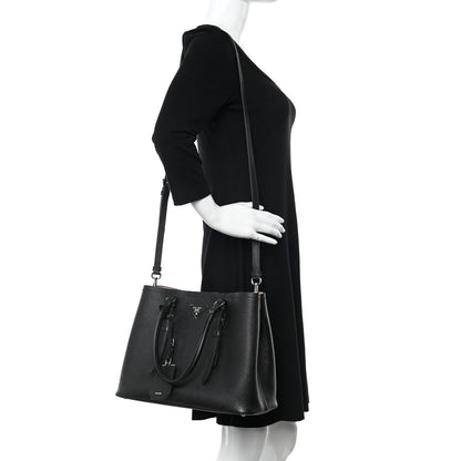 Prada Saffiano Cuir Large Double Bag Black Mughetto 2 of 17