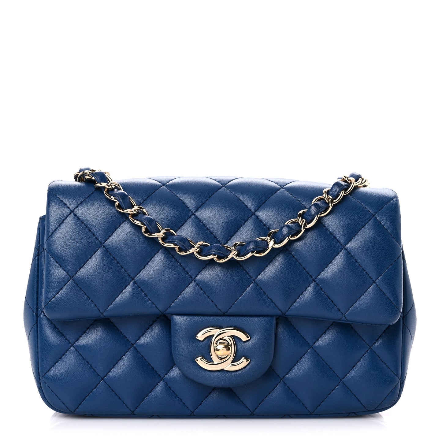 Lambskin Quilted Mini Rectangular Flap Blue