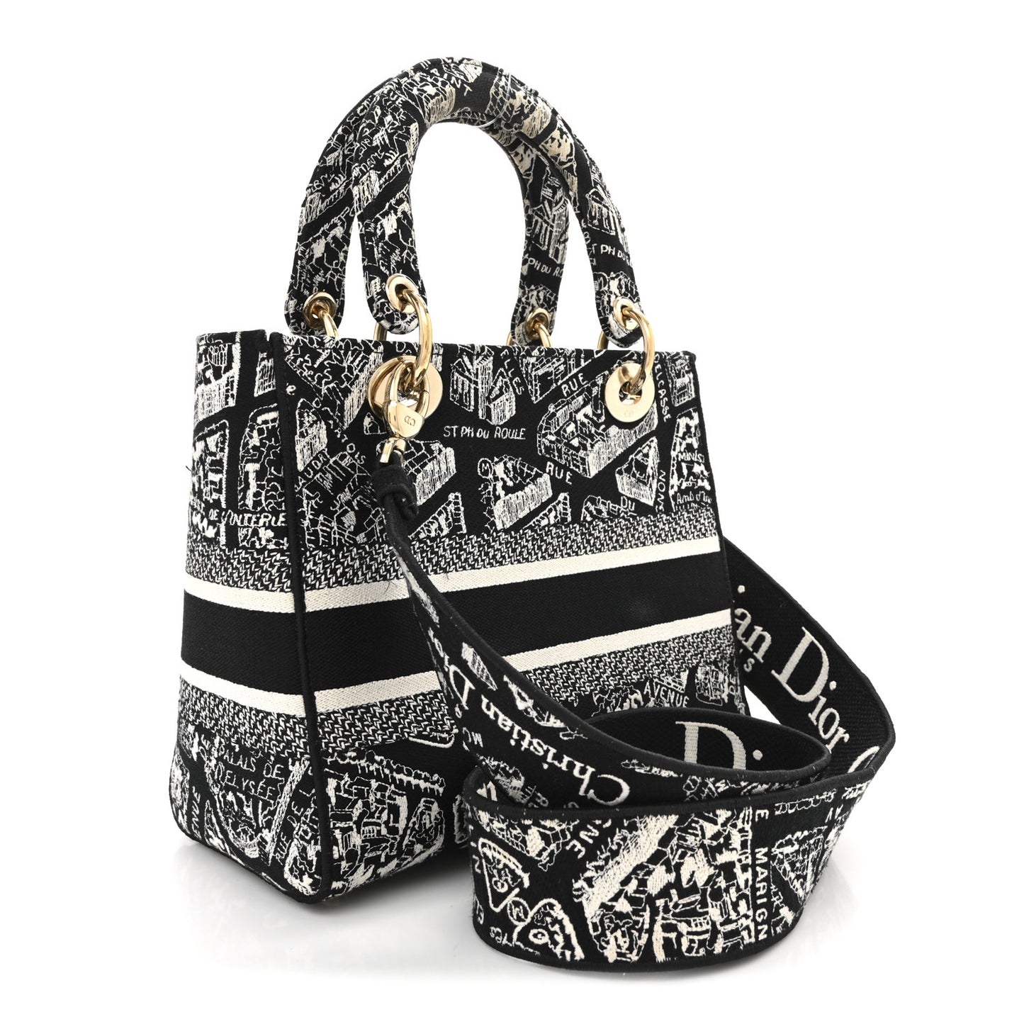 Canvas Embroidered Medium Plan de Paris Lady D-Lite Black White
