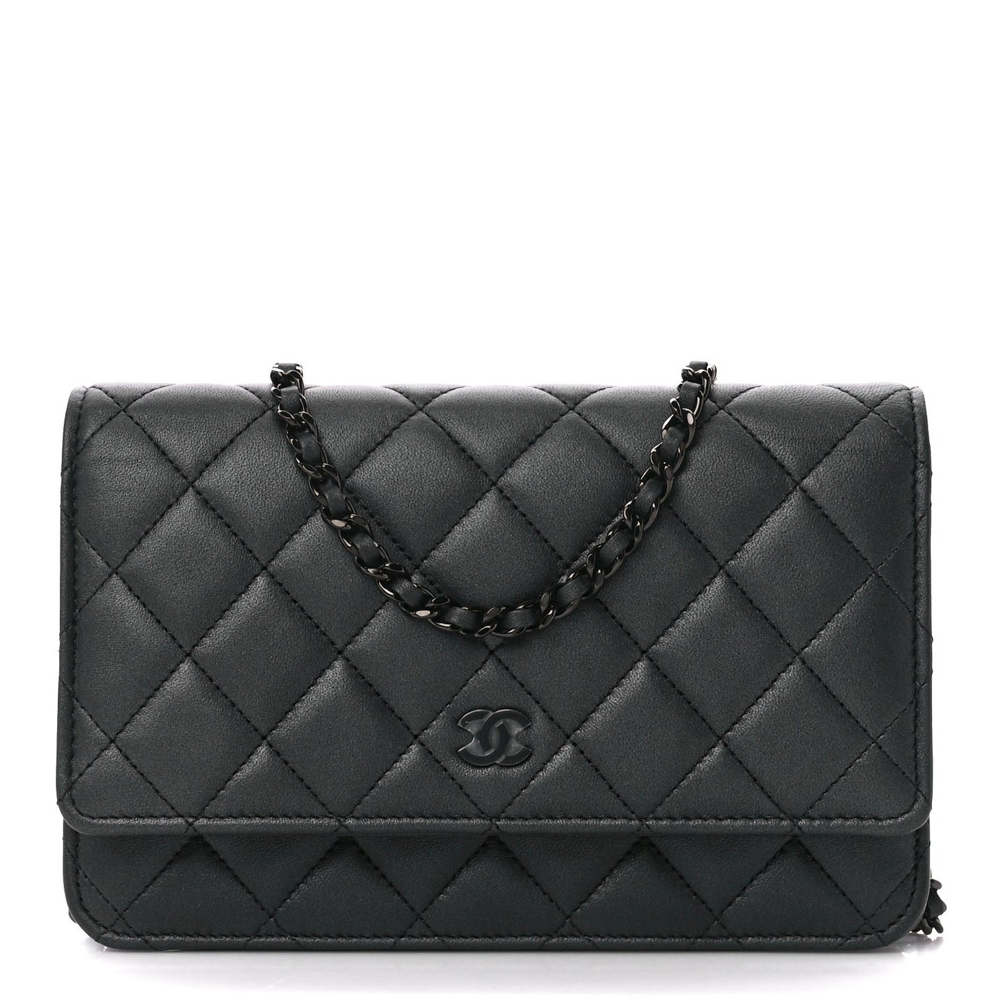 Lambskin Quilted Wallet On Chain WOC So Black