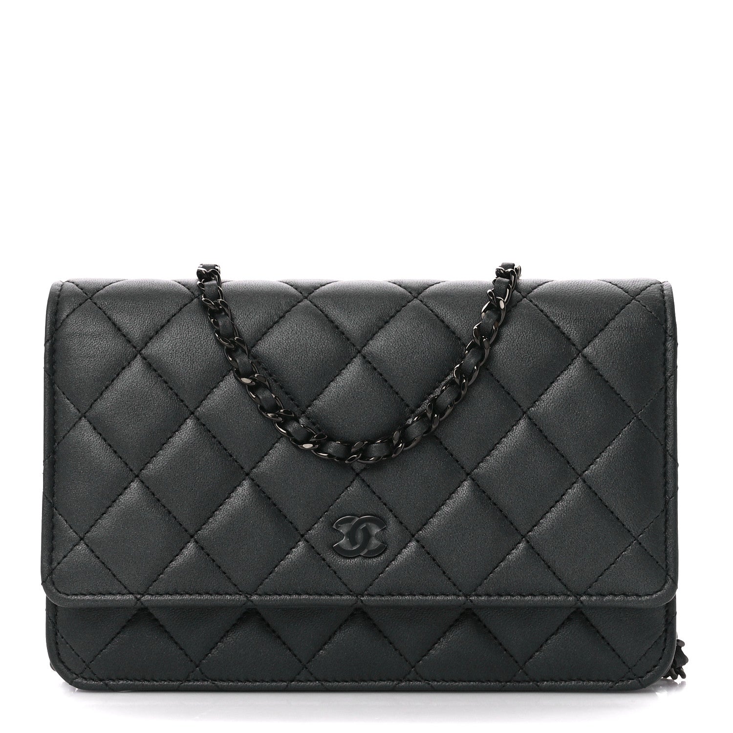 Chanel Lambskin Quilted Wallet On Chain WOC So Black 1 of 12