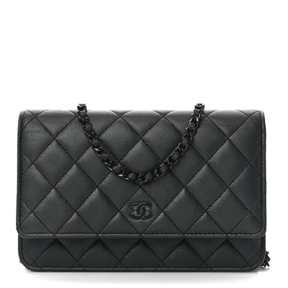 Chanel Lambskin Quilted Wallet On Chain WOC So Black 1 of 12