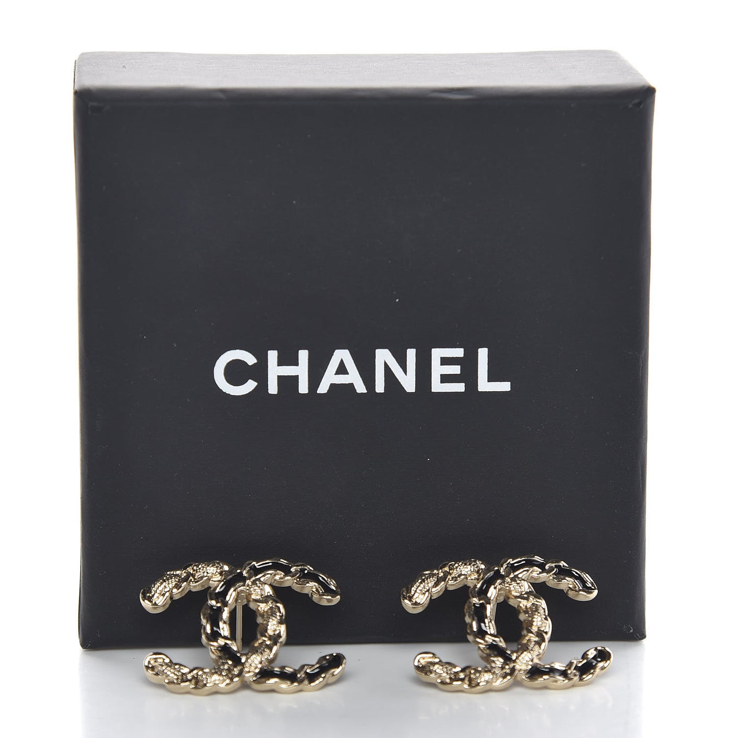 Enamel Metal Chain French New Wave CC Earrings Black Gold