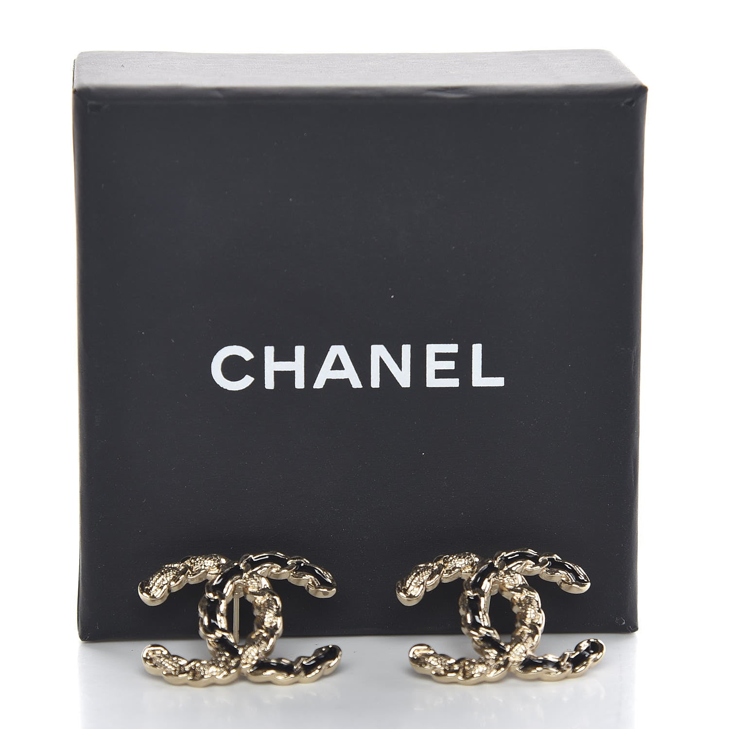 Chanel Enamel Metal Chain French New Wave CC Earrings Black Gold 5 of 5