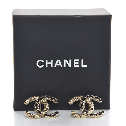 Chanel Enamel Metal Chain French New Wave CC Earrings Black Gold 5 of 5