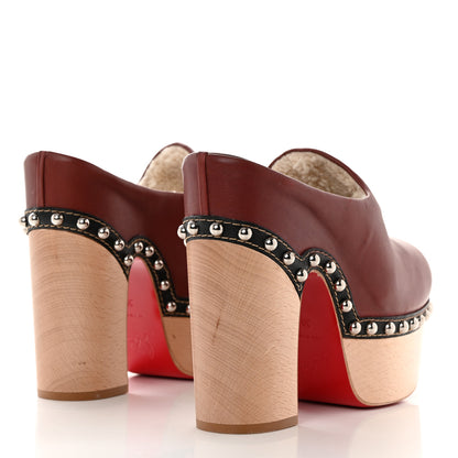 Christian Louboutin Calfskin Shearling Joan 130 Platform Mules 39 Burgundy 4 of 7