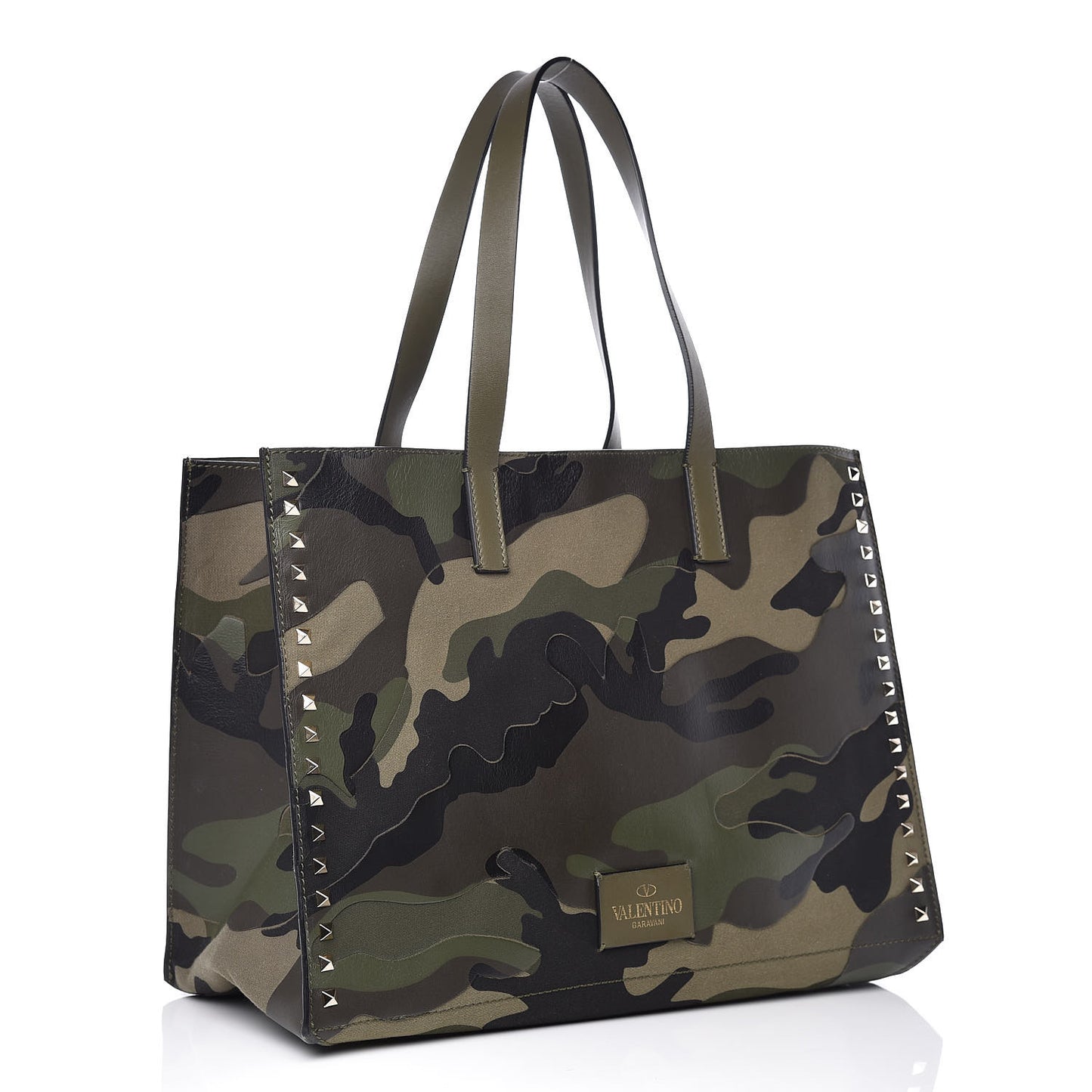 Nappa Canvas Camo Medium Rockstud Soft Tote Green
