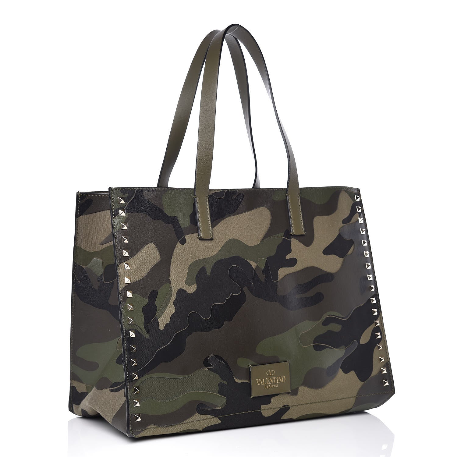 Valentino Garavani Nappa Canvas Camo Medium Rockstud Soft Tote Green 3 of 14