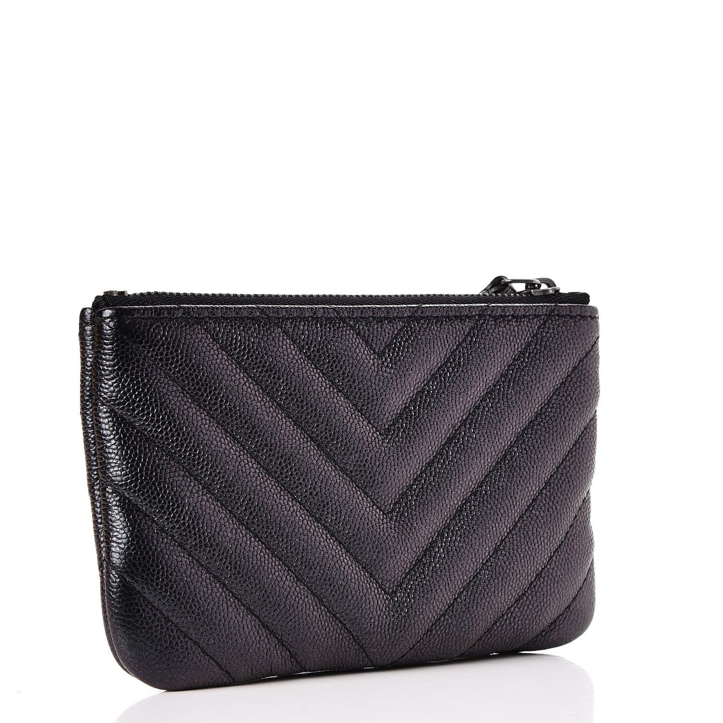 Metallic Caviar Chevron Quilted Small Cosmetic Case Black