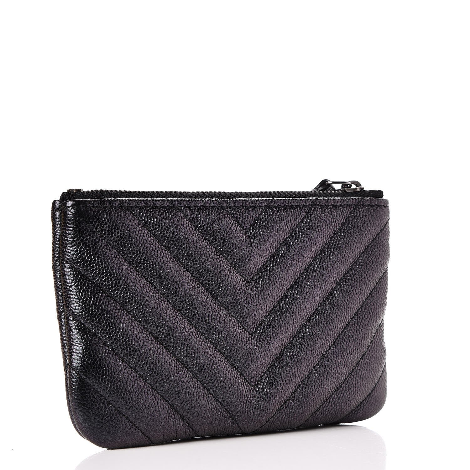 Chanel Metallic Caviar Chevron Quilted Small Cosmetic Case Black 3 of 8