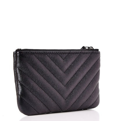 Chanel Metallic Caviar Chevron Quilted Small Cosmetic Case Black 3 of 8