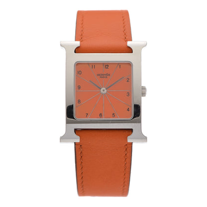 Hermes Stainless Steel Swift 26mm Heure H Hour Quartz Watch Orange 1 of 5