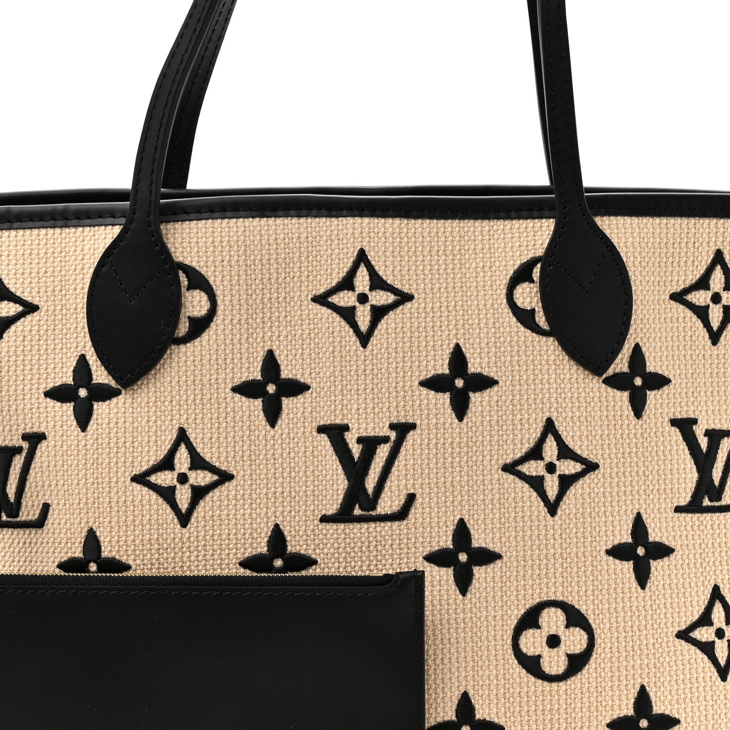 Louis Vuitton Cotton Monogram Embroidered Neverfull MM Beige Black 8 of 11