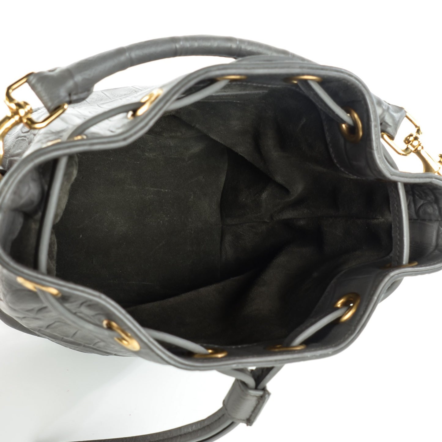 Calfskin Crocodile Embossed Small Emmanuelle Bucket Earth