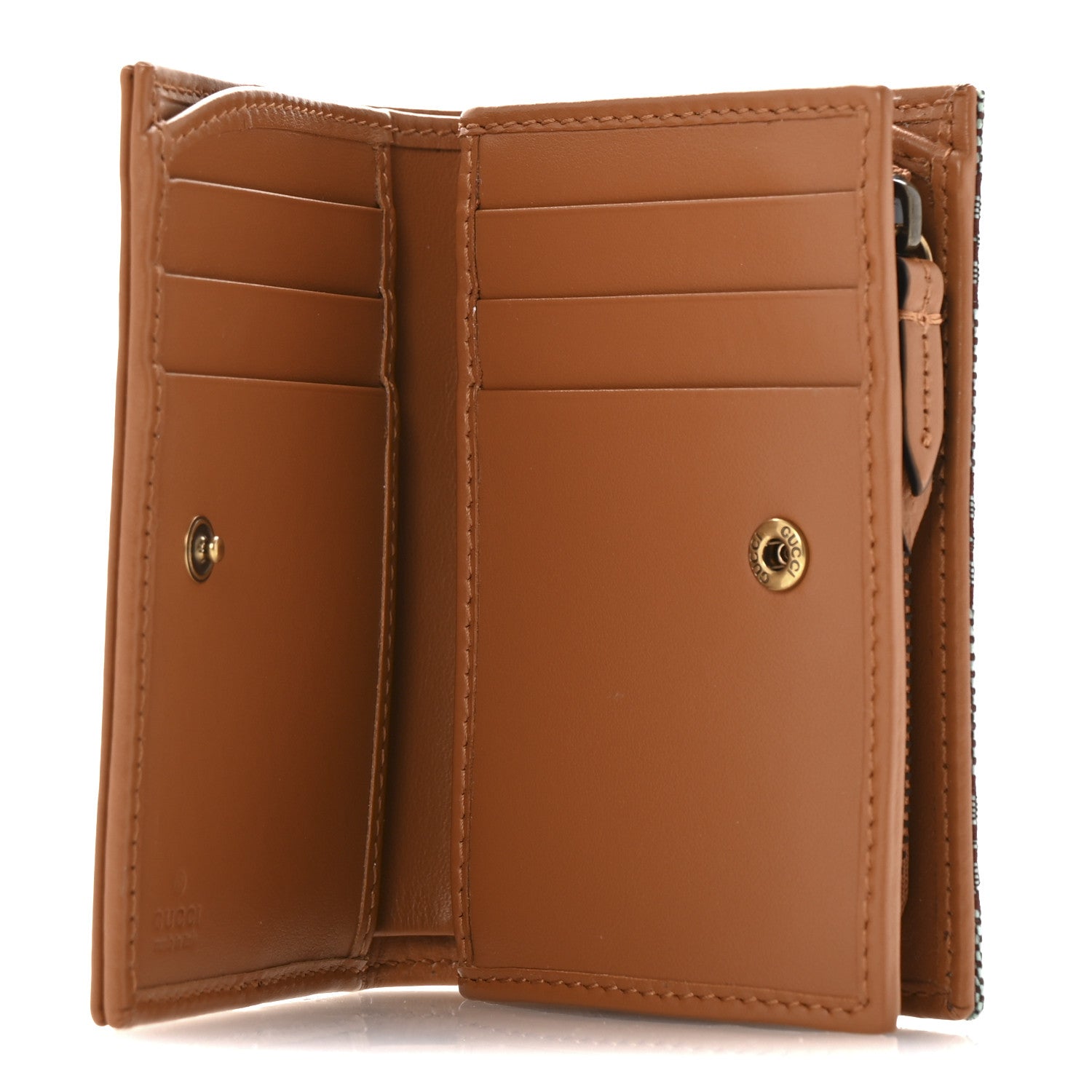 Gucci Moire Calfskin Monogram Bi-Fold Wallet Azure Harness Brown 5 of 9
