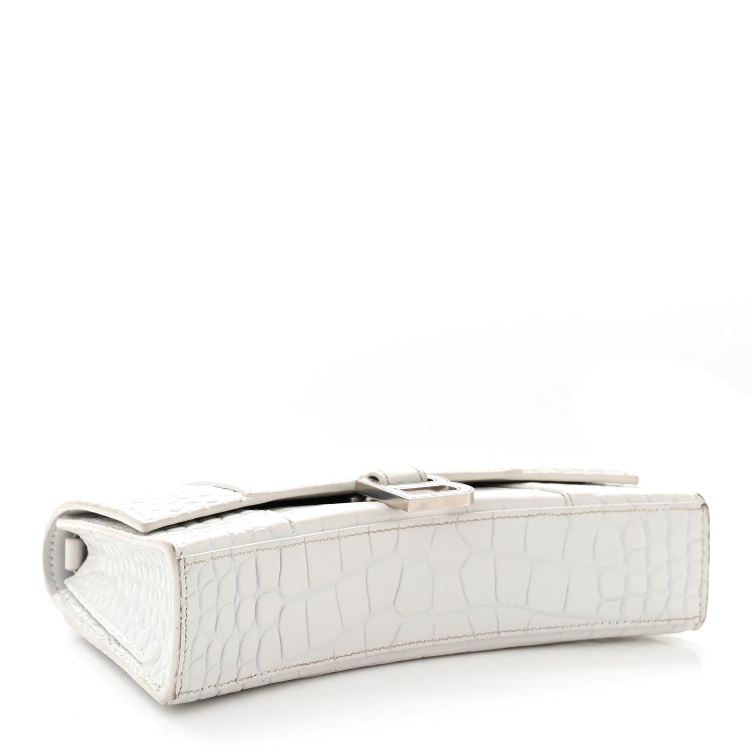 Balenciaga Shiny Calfskin Crocodile Embossed Small Hourglass Evening Chain Bag White 4 of 16