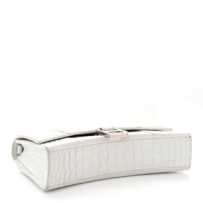 Balenciaga Shiny Calfskin Crocodile Embossed Small Hourglass Evening Chain Bag White 4 of 16