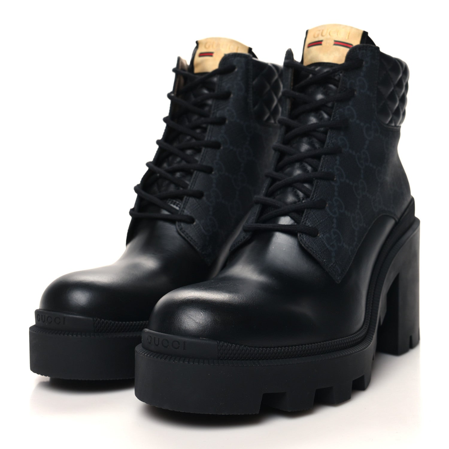 Gucci Apollo Calfskin GG Supreme Nappa Samoa Quilted Lace Up Ankle Boots 41 Black 3 of 9