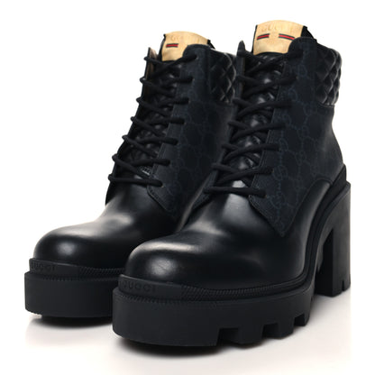 Gucci Apollo Calfskin GG Supreme Nappa Samoa Quilted Lace Up Ankle Boots 41 Black 3 of 9
