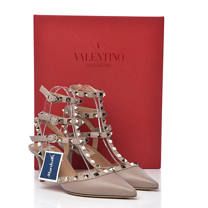 Valentino Garavani Pebbled Calfskin Rockstud Ankle Strap 65mm Pumps 36 Poudre 10 of 10