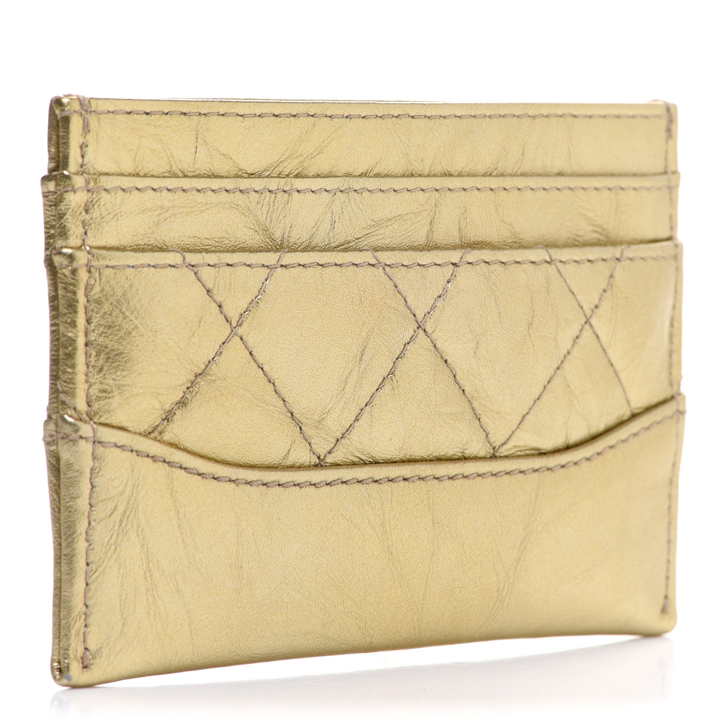 Chanel Metallic Aged Calfskin Quilted Gabrielle Card Holder Wallet Gold 3 of 9
