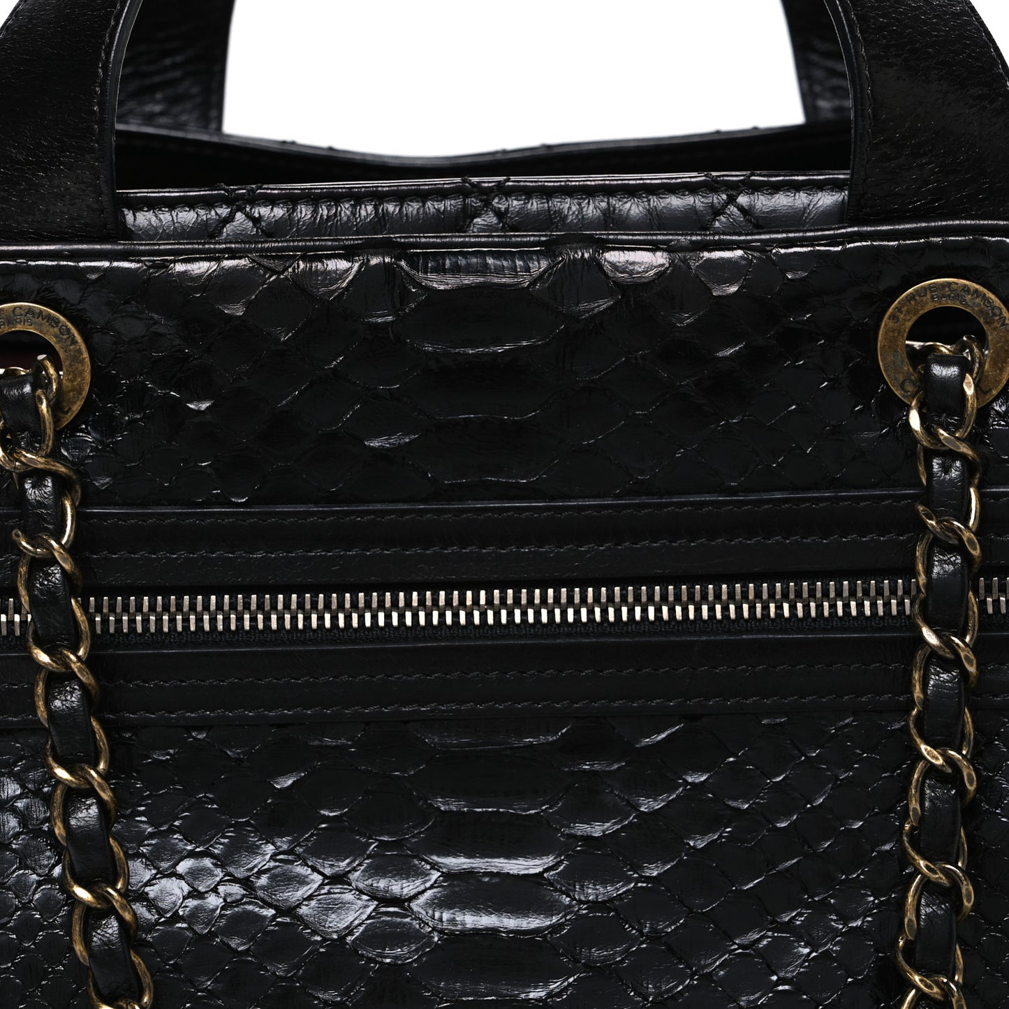 Snakeskin Glazed Calfskin Quilted Urban Mix Tote Black