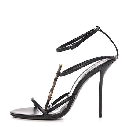 Saint Laurent Sheepskin Cassandra Bamboo Logo 110 Ankle Strap Sandals 40 Black 1 of 8