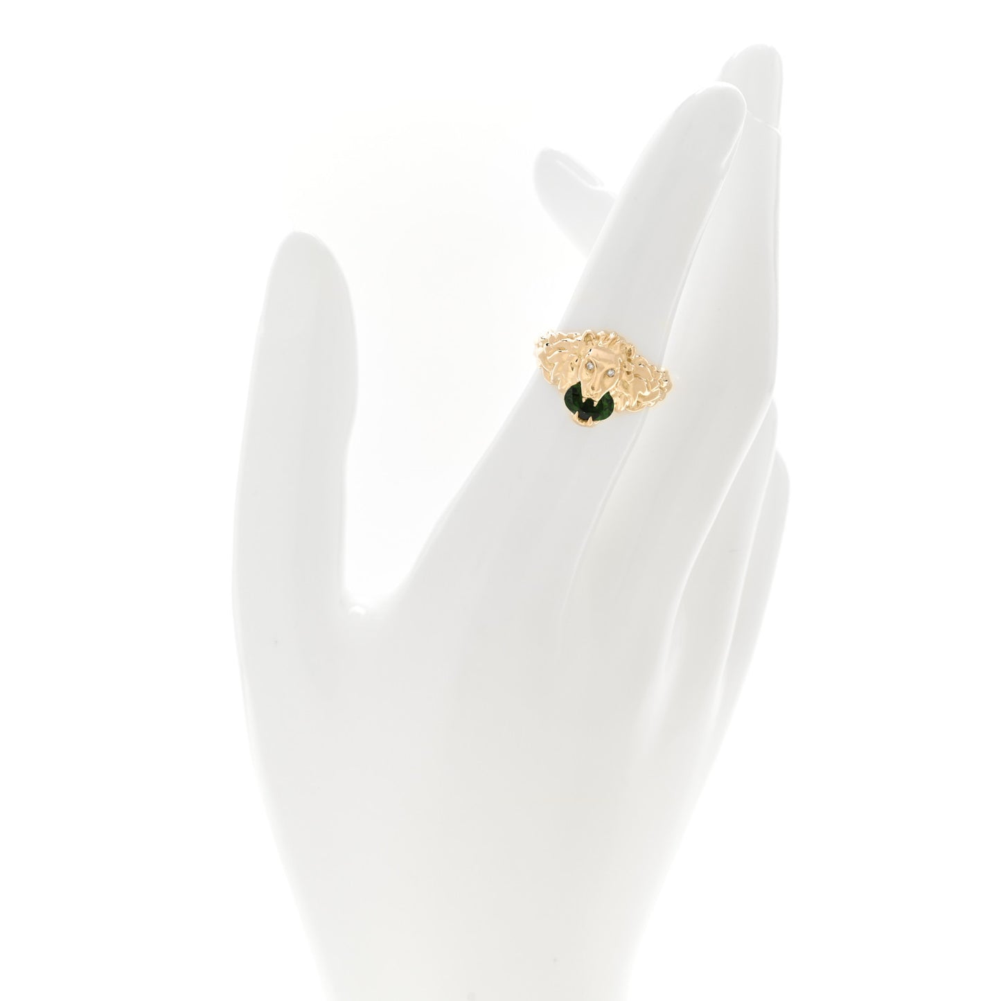 18K Yellow Gold Diamond Chrome Diopside Lion Head Ring 50 5.5