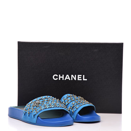 Chanel Satin Chain Flat Sandals 36 Bright Blue 11 of 11