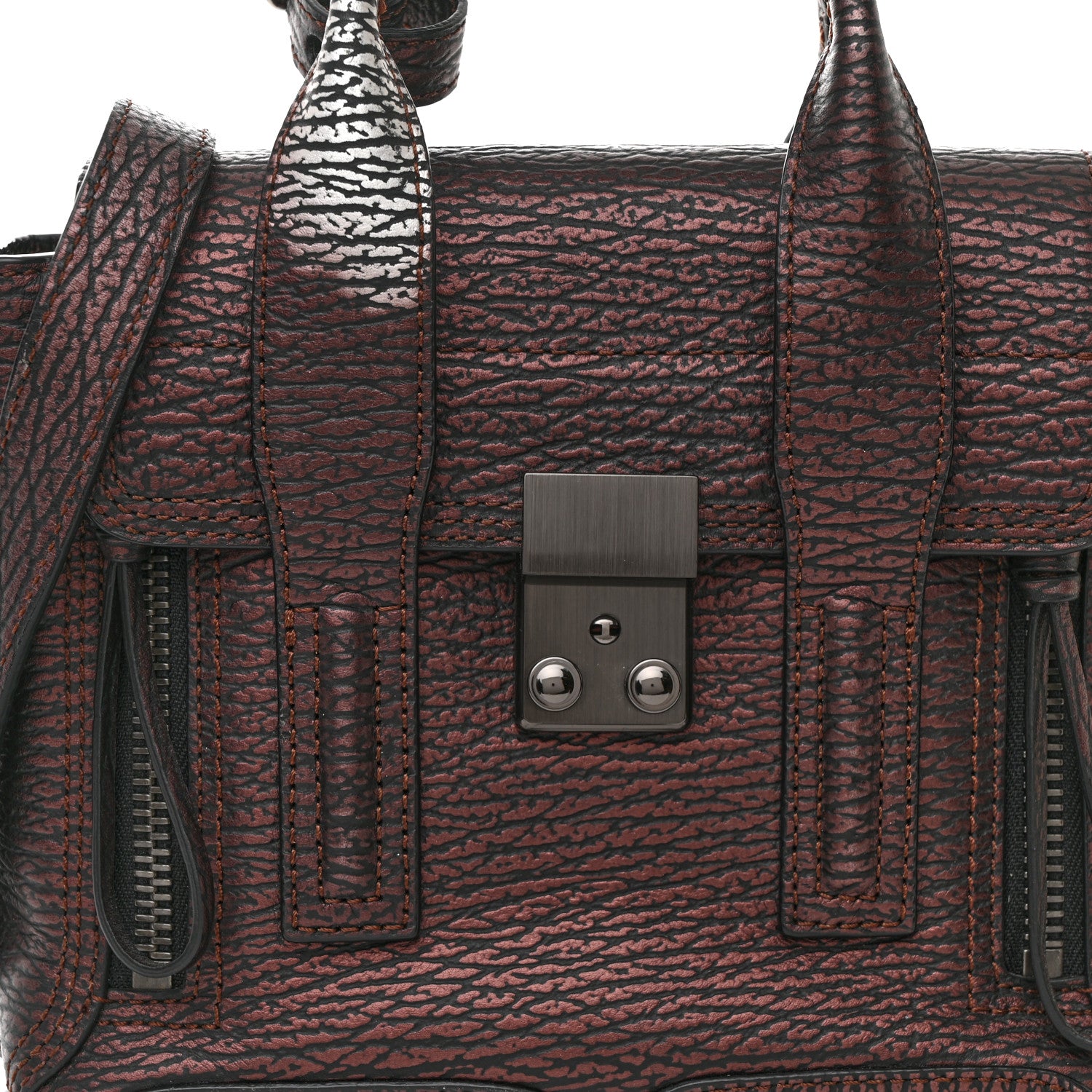 3.1 Phillip Lim Metallic Textured Calfskin Mini Pashli Satchel Burgundy 7 of 9