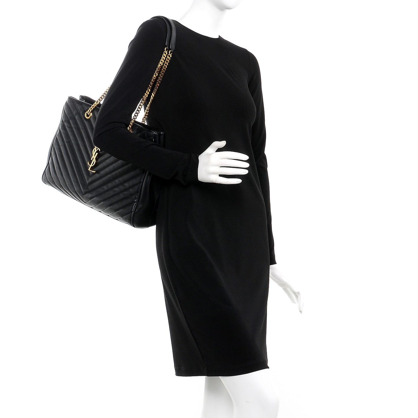 Lambskin Matelasse Chevron Monogram Shopping Bag Black