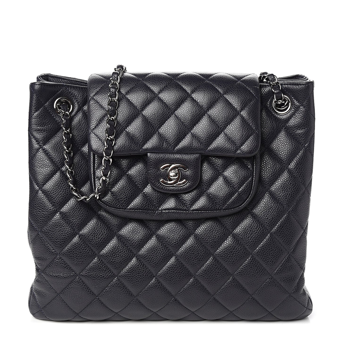 Caviar Quilted Flap Tote Marine