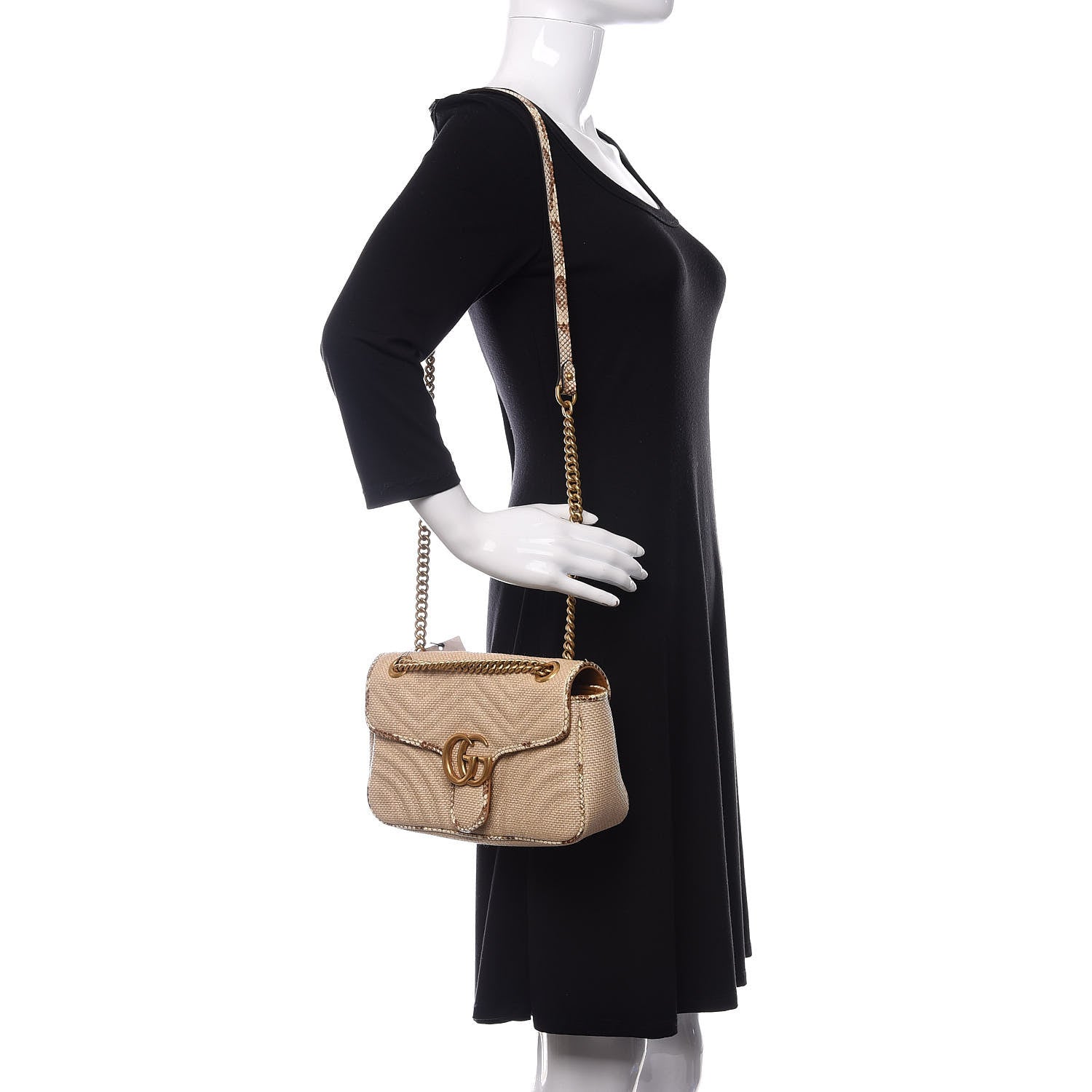 Gucci Raffia Elaphe Matelasse Small GG Marmont Shoulder Bag Natural Cream Brown 2 of 9
