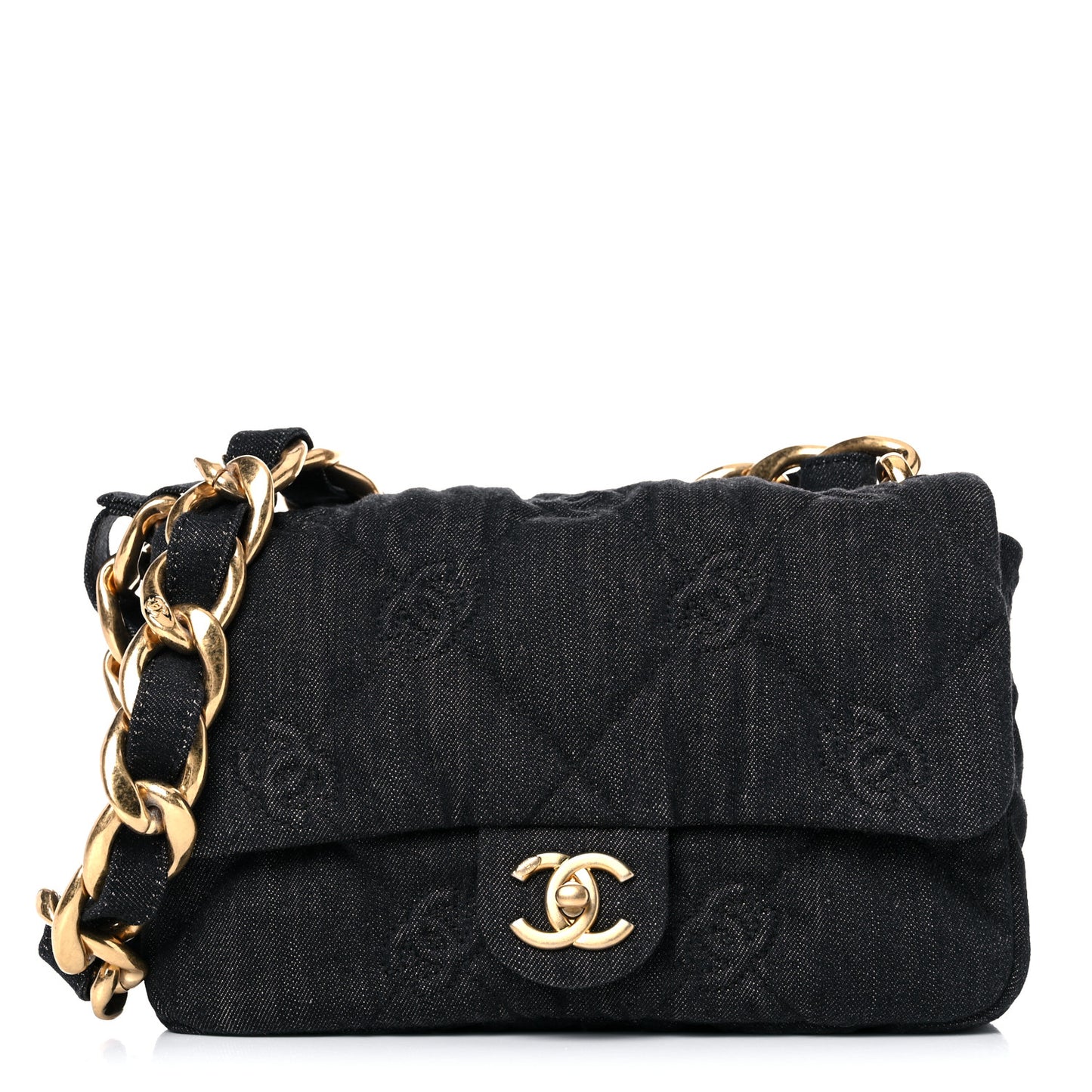 Denim Quilted Medium Funky Town Flap Black