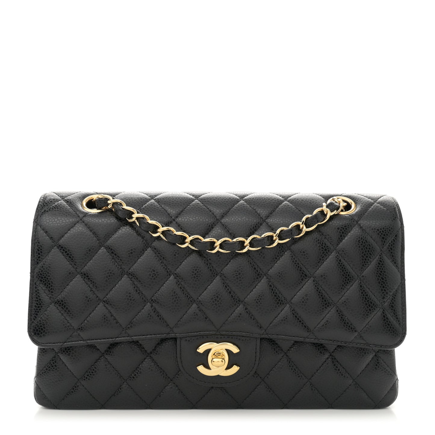 Caviar Quilted Medium Double Flap Black