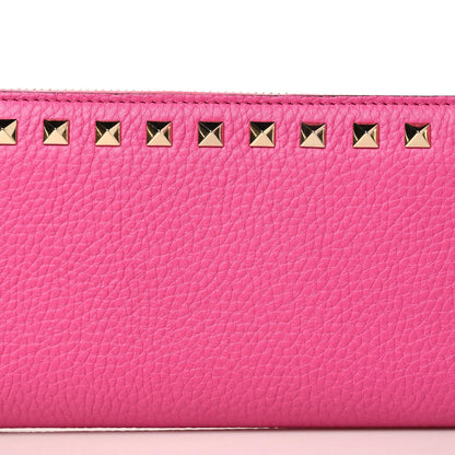 Valentino Garavani Pebbled Calfskin Rockstud Zip Around Wallet Pink Orchid 5 of 9