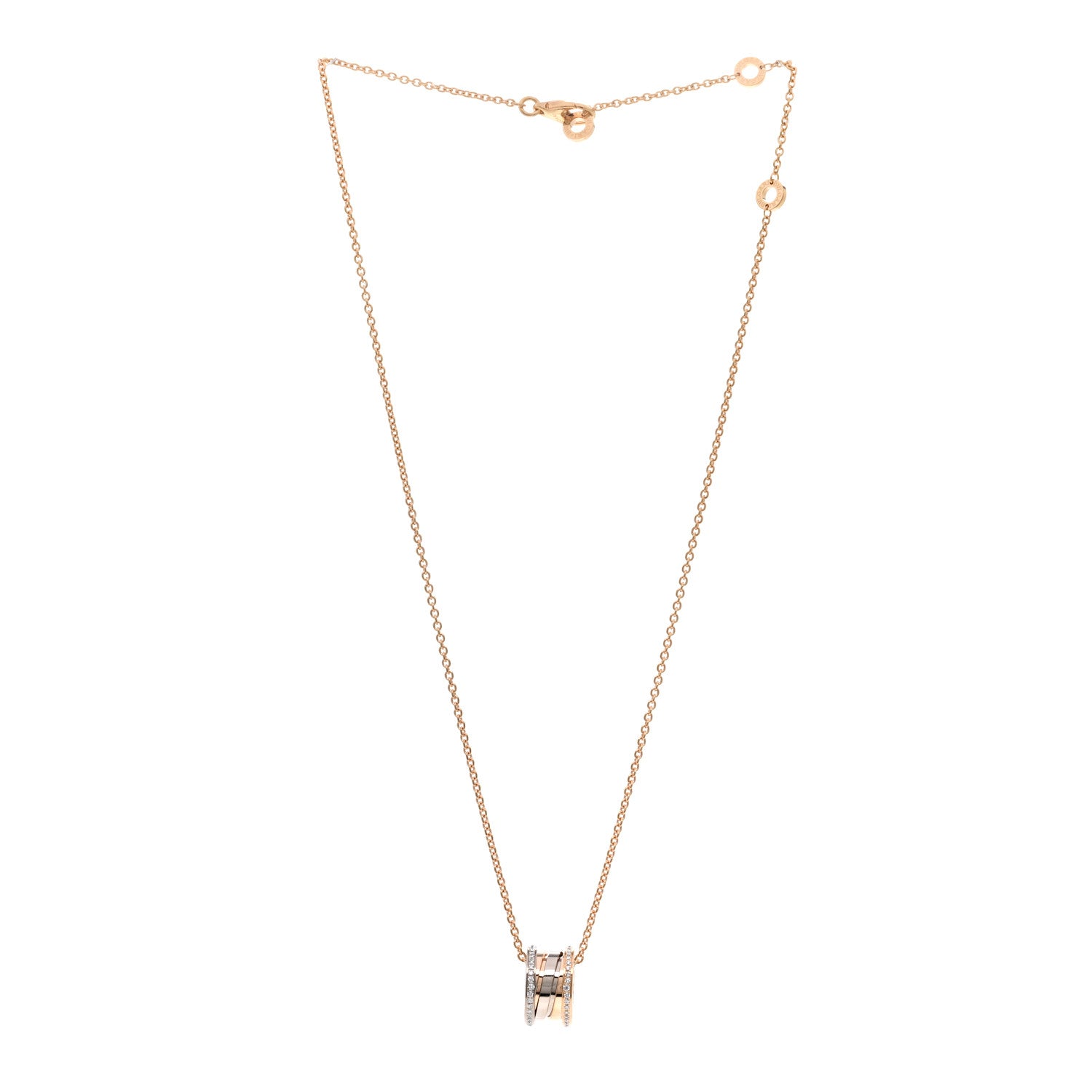 Bulgari 18K Rose White Gold Diamond B.Zero1 Pendant Necklace 3 of 5